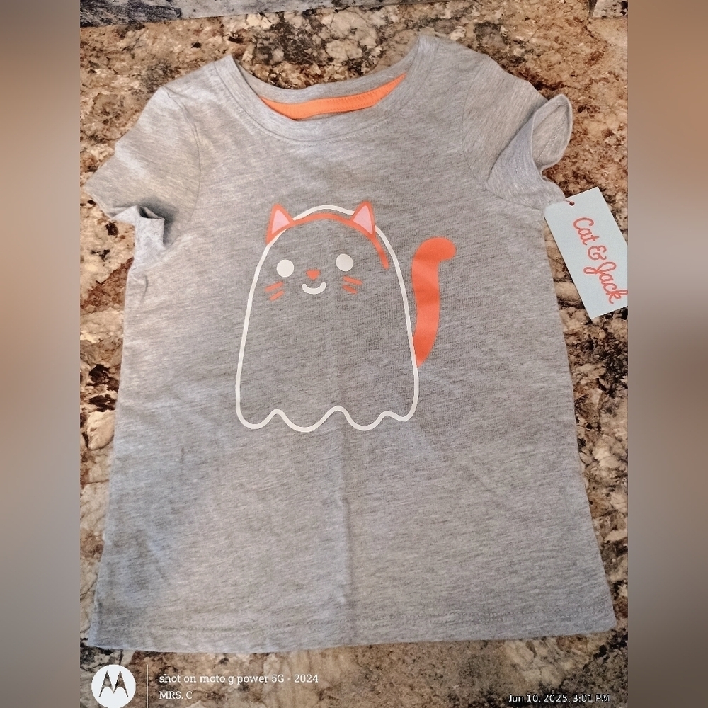 Cat & Jack Gray and Orange Short Sleeve Tee 3T Brand New With Tags Halloween Mov